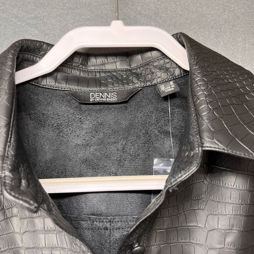 dennis basso Black Faux Croc Leather Button-Up Jacket - Picture 3 of 8